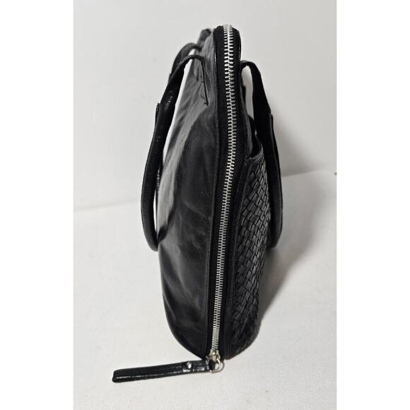 Latico Black Leather Business Tote Briefcase Laptop Case Organizer Woven Pocket - Picture 6 of 16